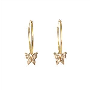New 18k Gold Plated Butterfly Hoop Earring